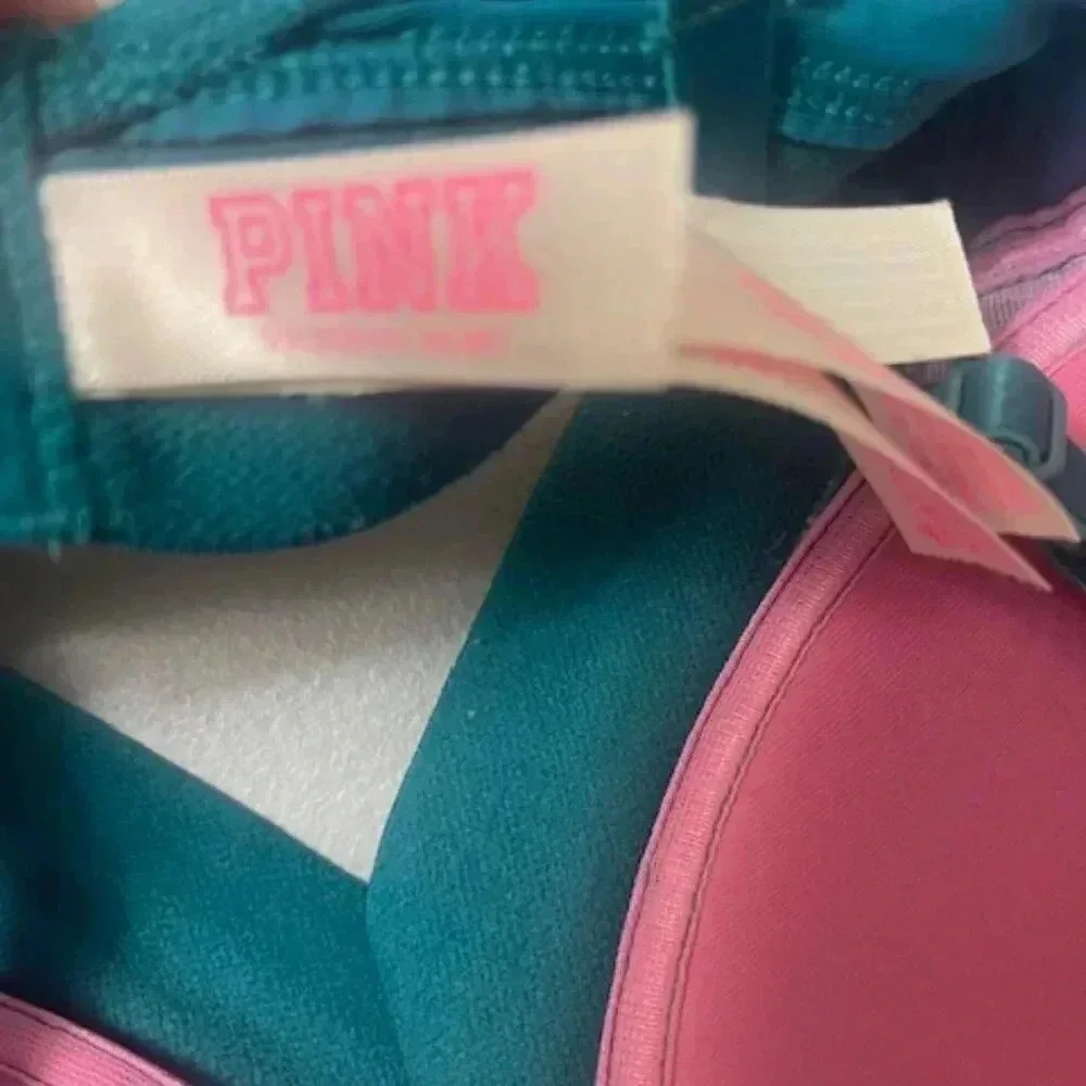 Victoria Secret Love Pink Bra Size 34C Bedazzled Turquoise Pink Padded Push Up - Picture 6 of 9